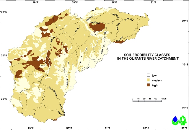 Soil erodibility classes in the Olifants catchment