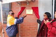 Deputy Minister Seitlhlolo unveiling a plague at the newly completed Matjiesfontein Wastewater treatment plant
