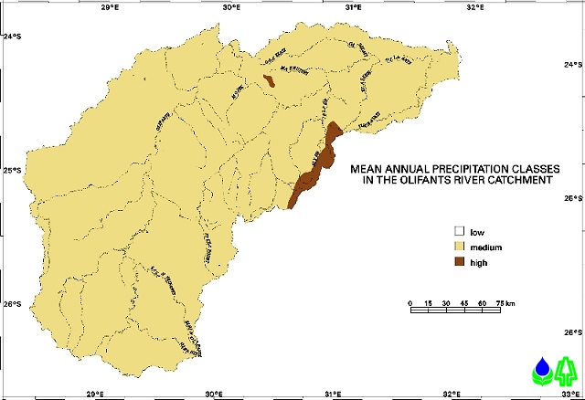 Mean annual precipitation classes in the Olifants catchment