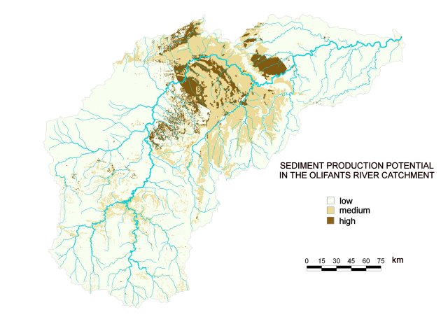 Sediment production classes in the Olifants catchment