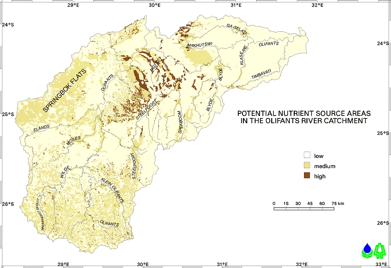 Potential nutrient source areas classes in the Olifants catchment